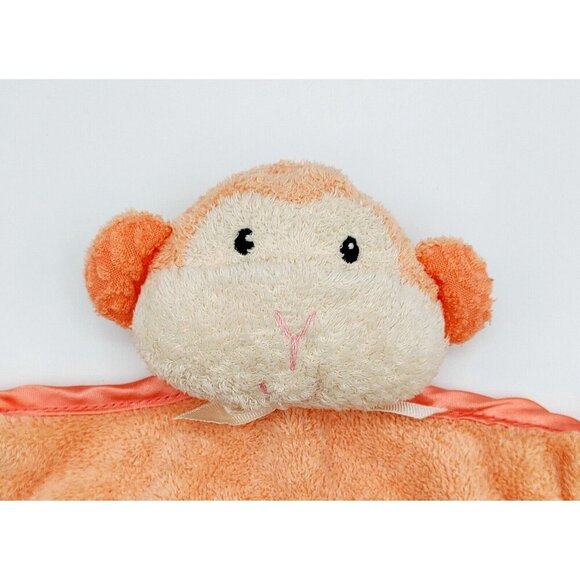 Eden Orange Peach Monkey Heart Rattle Baby Lovey Blanket Toy Satin Knots Plush - Picture 3 of 5